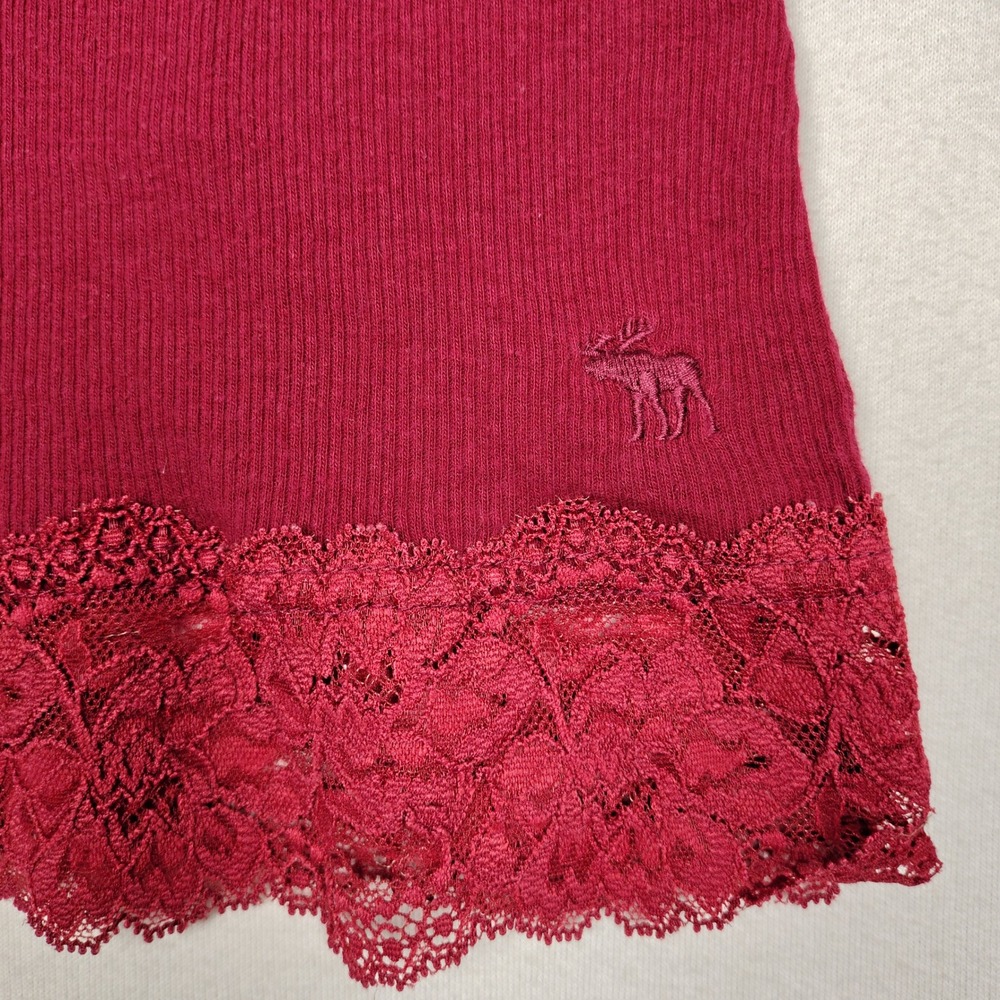 Abercrombie & Fitch Burgundy Ribbed Lace Trim Cami Top Red Small - Picture 3 of 10